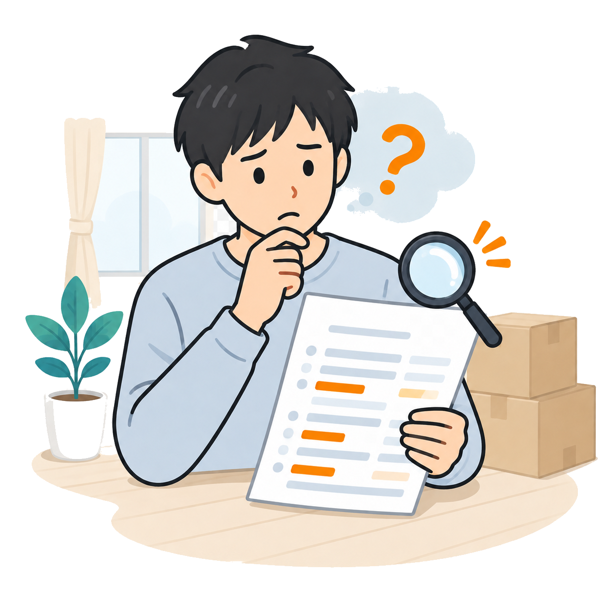 請求額を確認して戸惑う入居者のイラスト